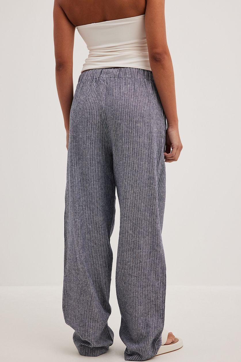Striped Elastic Waist Linen Pants Product Image