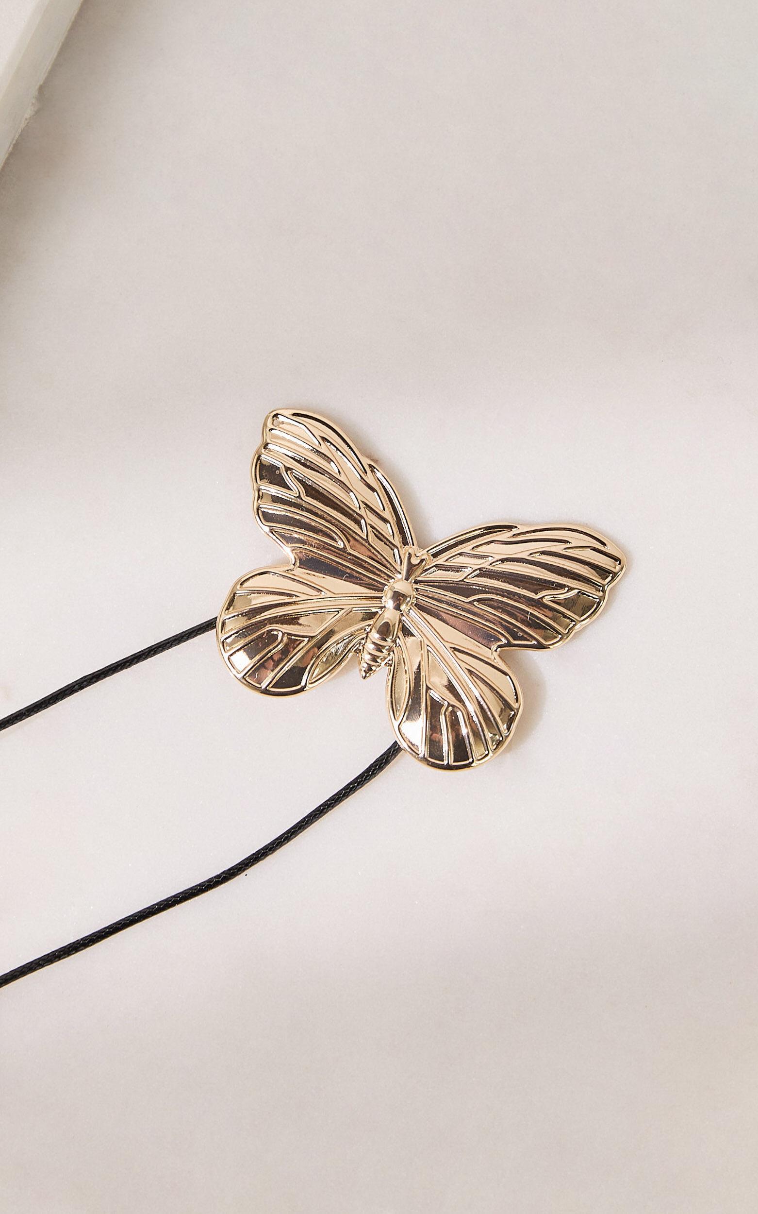 Megan Necklace - Butterfly Pendant Choker Necklace in Gold Product Image