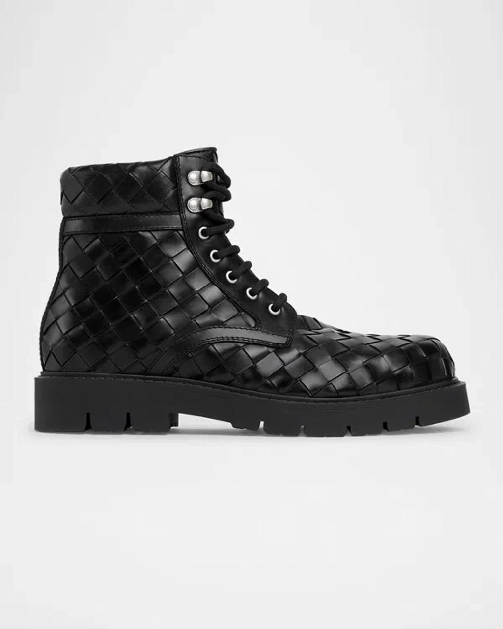 BOTTEGA VENETA Leather All-over Intrecciato Ankle Boots In Black Product Image