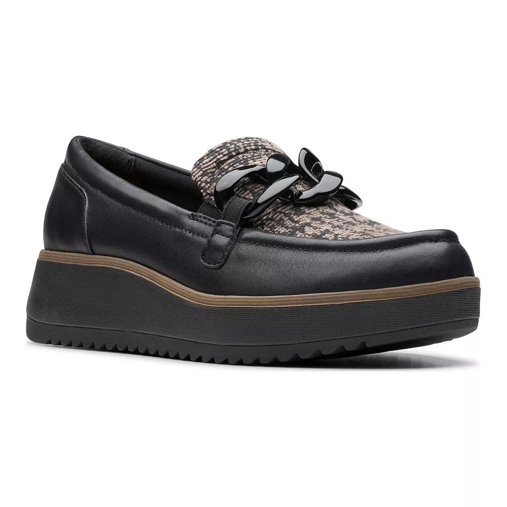 Clarks® Zylah May Women's Leather Slip-On Shoes, Size: 8.5, Black Combi Textile Product Image