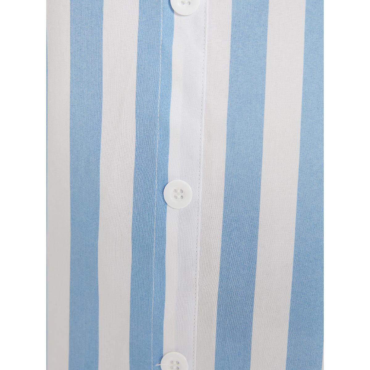 Plus Size Multicolor Striped Shirt Collar Button Through Blouse Women Vacation Half Sleeve Shirt collar Work Blouses BloomChic 10/M Product Image