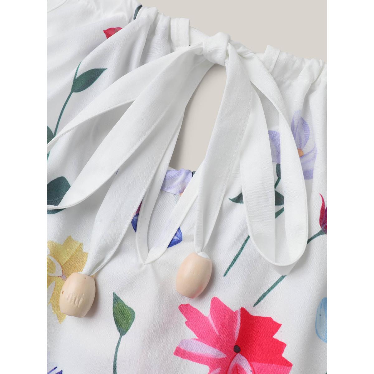 Plus Size WhiteSmoke Floral Dance Halter Neck Wide-Leg Jumpsuit Women Sleeveless Halter neck Everyday-Elegant Loose Jumpsuits BloomChic 14-16/1X Product Image