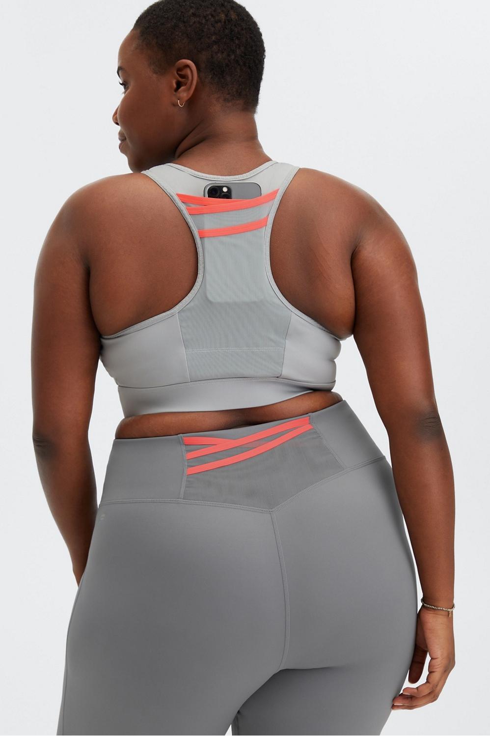 Fabletics Trinity High Impact Sports Bra Womens Quarry Grey/Atomic Size XXS Product Image