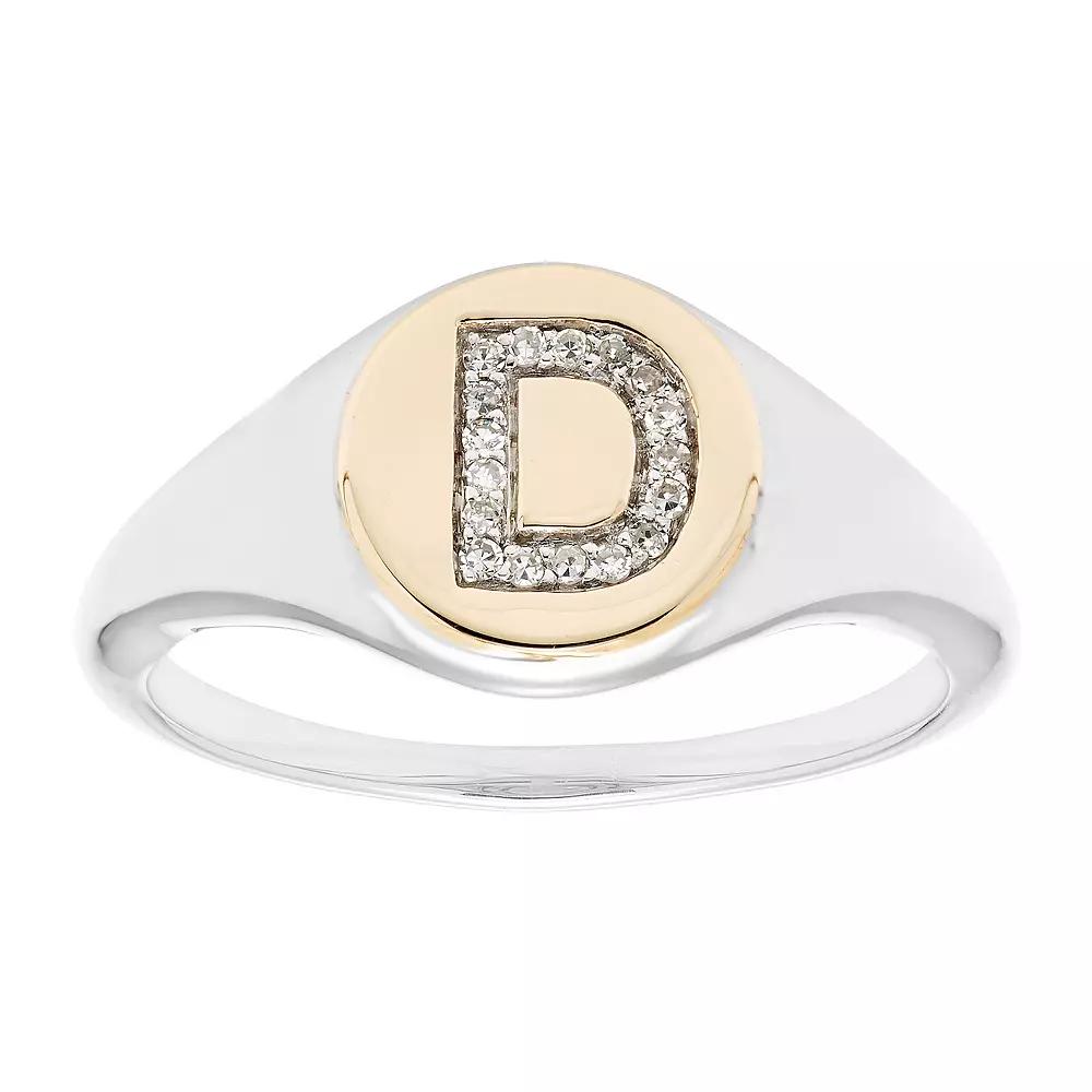 Its Personal 14k Gold Over Sterling Silver Diamond Accent Initial Signet Ring, Womens Two Tone D Product Image