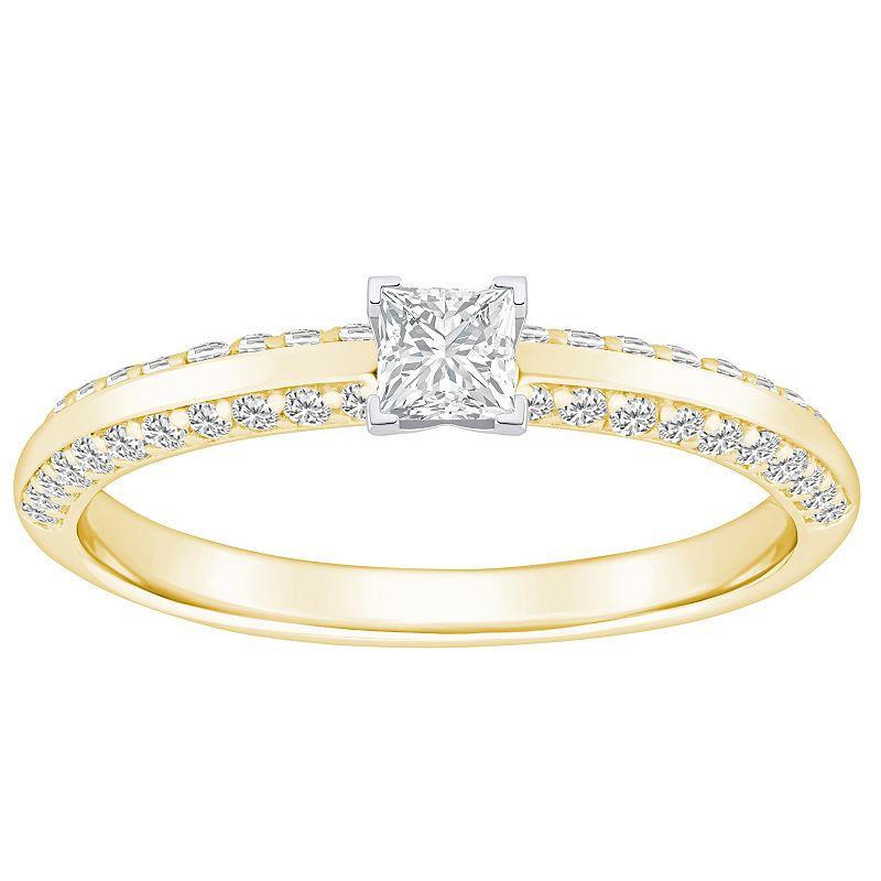 Alyson Layne 14k Gold 3/5 Carat T.W. Diamond Princess Cut Pave & Polished Band Engagement Ring, Women's, Size: 6, 14k White Gold Product Image