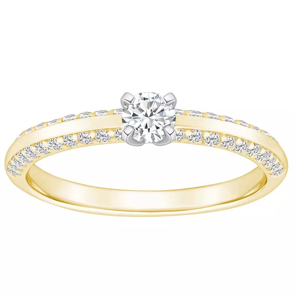 Alyson Layne 14k Gold 3/5 Carat T.W. Diamond Round Cut Pave & Polished Band Engagement Ring, Womens 14k White Gold Product Image