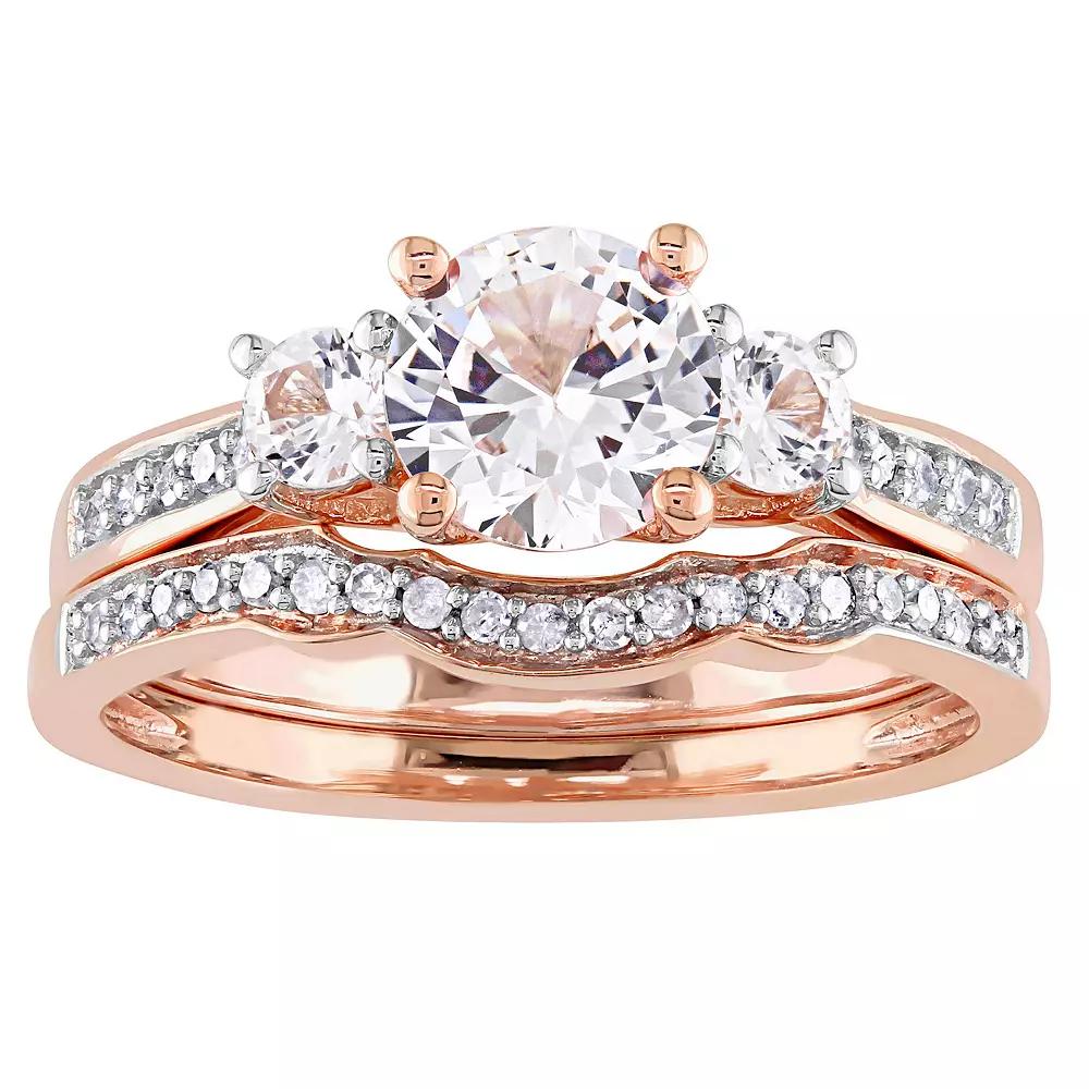 Stella Grace 10k Rose Gold Lab-Created White Sapphire & 1/8 Carat T.W Diamond Bridal Ring Set, Women's,  Product Image