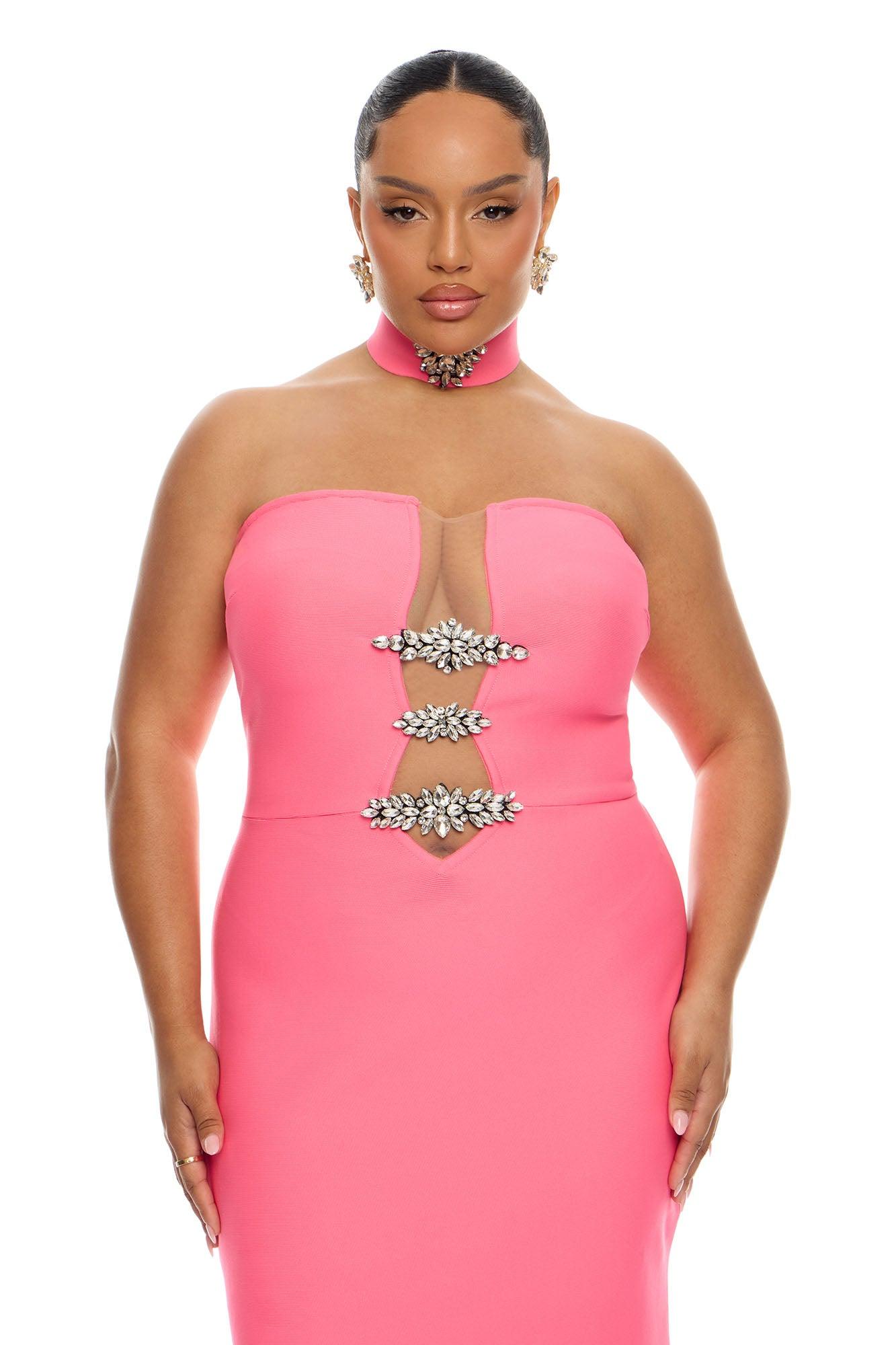 Brandi Choker Bandage Gown - Hot Pink Female Product Image