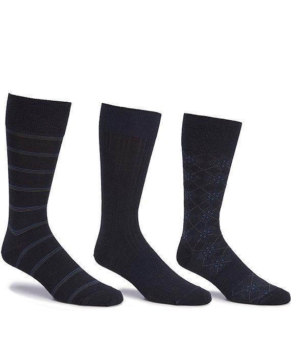 Gold Label Roundtree & Yorke Assorted Argyle-Solid-Stripe Crew Socks 3-Pack Product Image