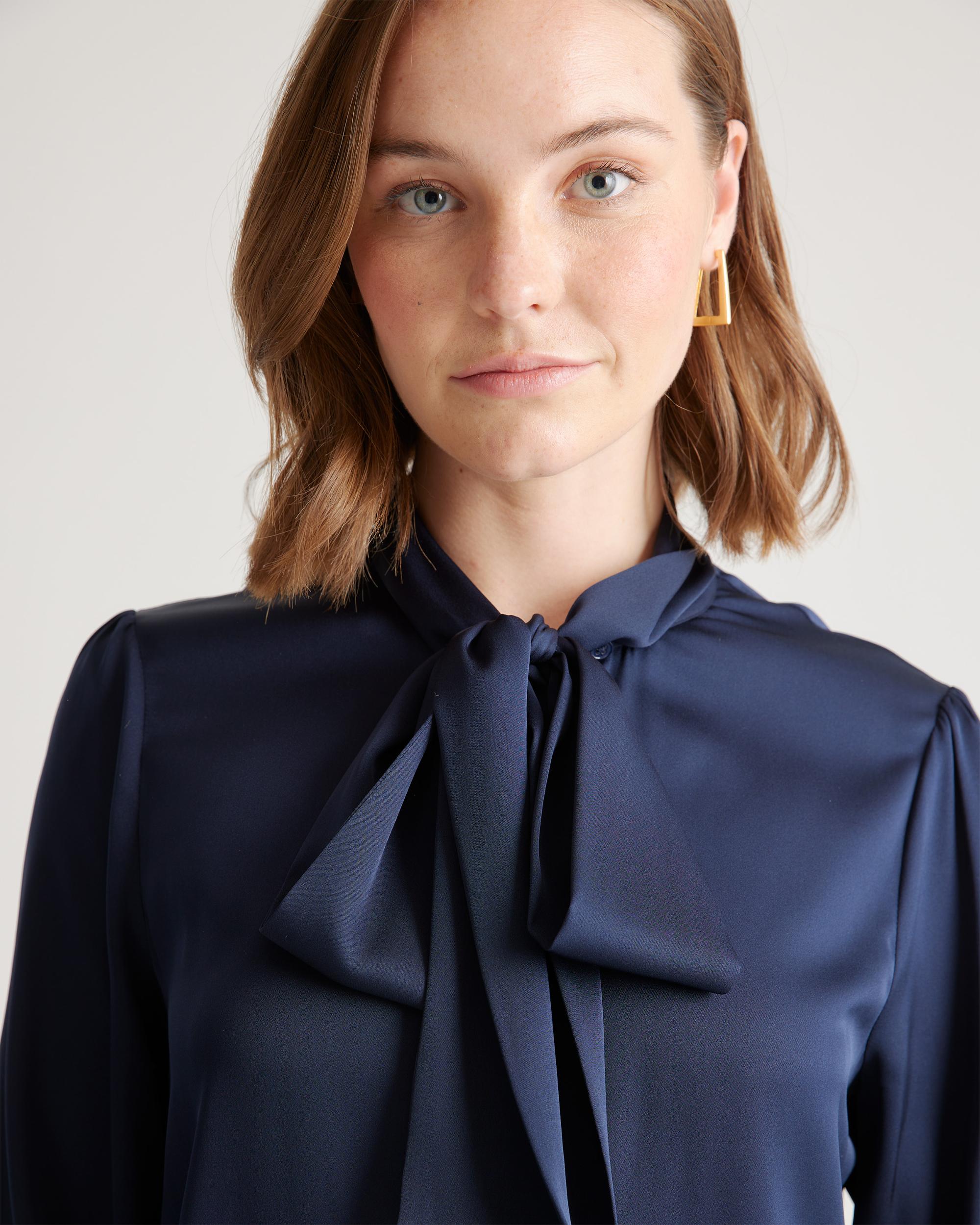 Quince | Women's Washable Stretch Silk Tie Neck Blouse Size XL Product Image