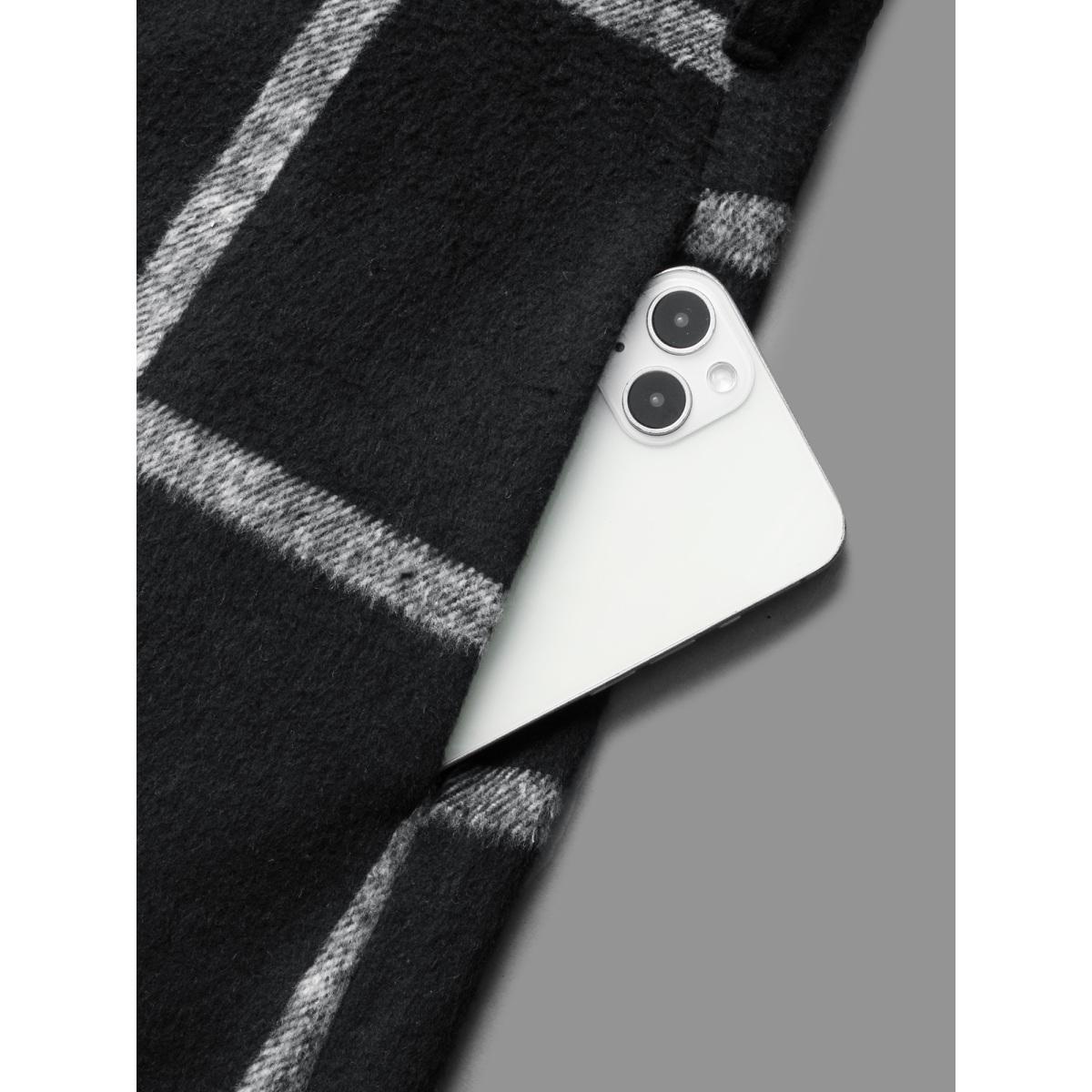 Plus Size Plaid Lapel Collar Belted Jacket Women Black Belted Slanted pocket Belt Everyday Jackets BloomChic 28/5X Product Image