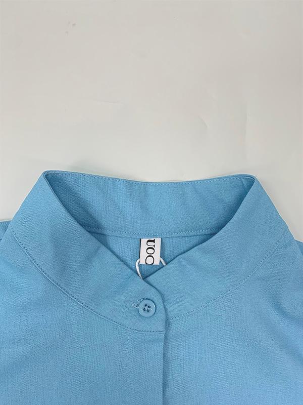 Loose Short Sleeves Solid Color Mock Neck Blouses&Shirts Tops Product Image