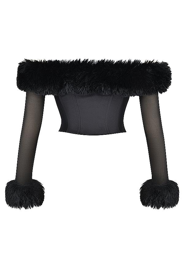 Merle  black faux fur trim corset - sale Product Image