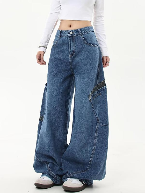 American Retro Leopard Print Stitching Boyfriend Jeans Product Image