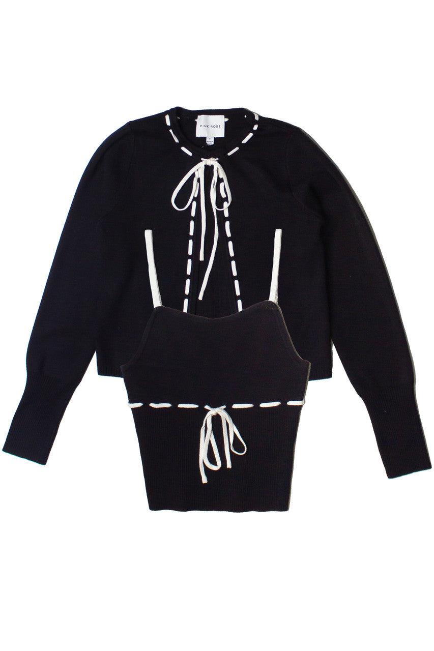 Running Stitch Tie Front Knit Cardigan Product Image