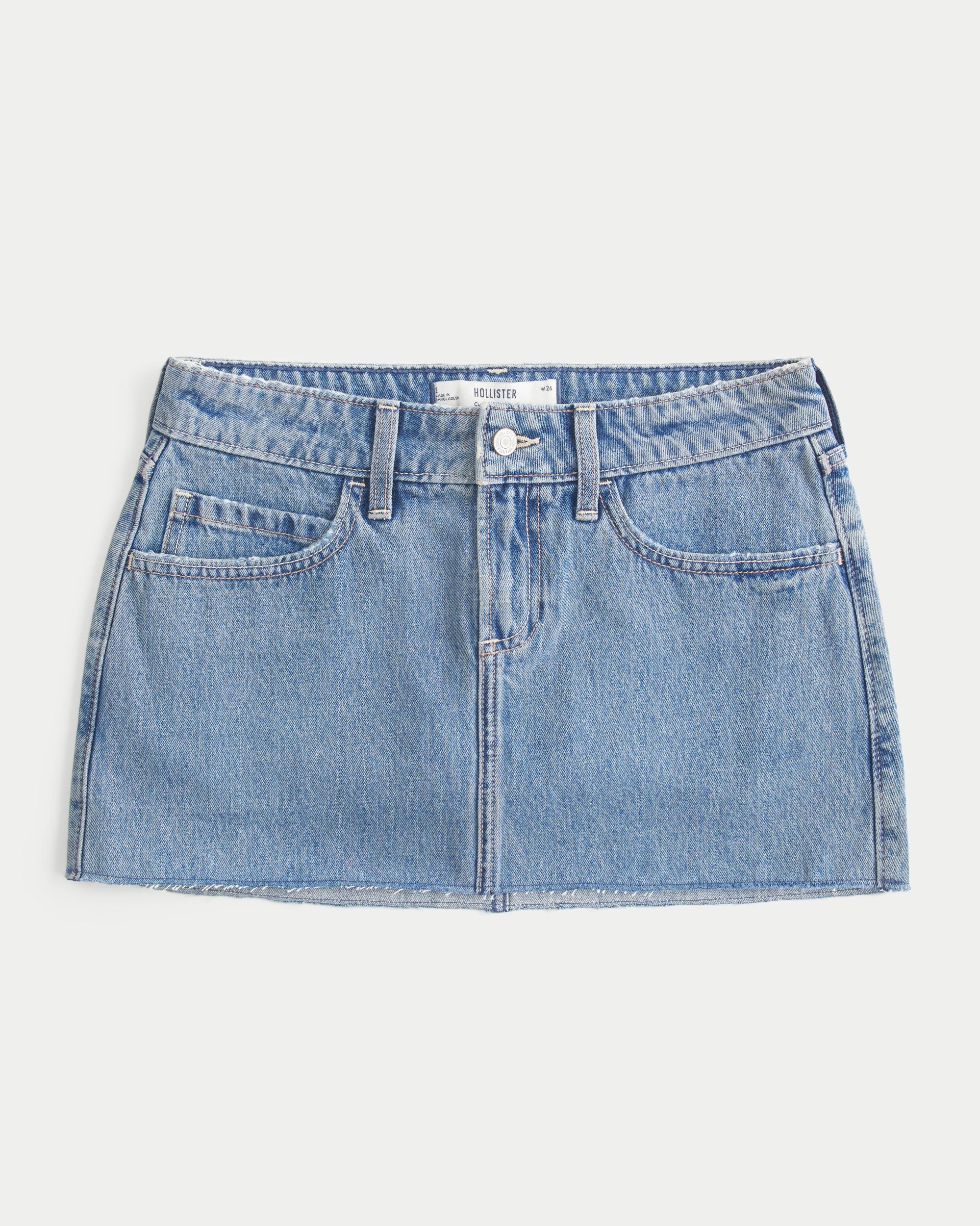 Curvy Low-Rise Medium Wash Denim Mini Skort Product Image