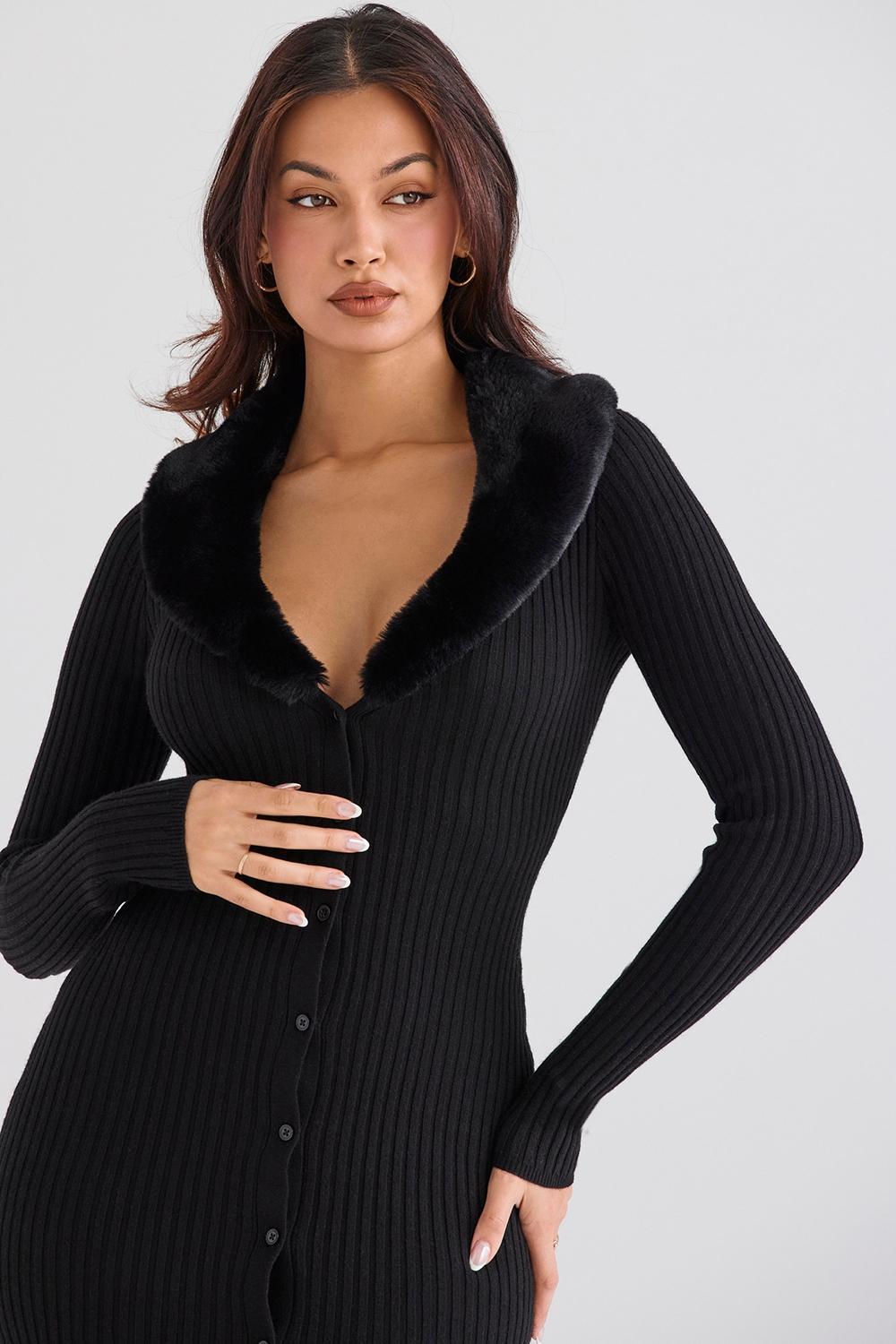 Raine  black faux fur trim dress - sale Product Image