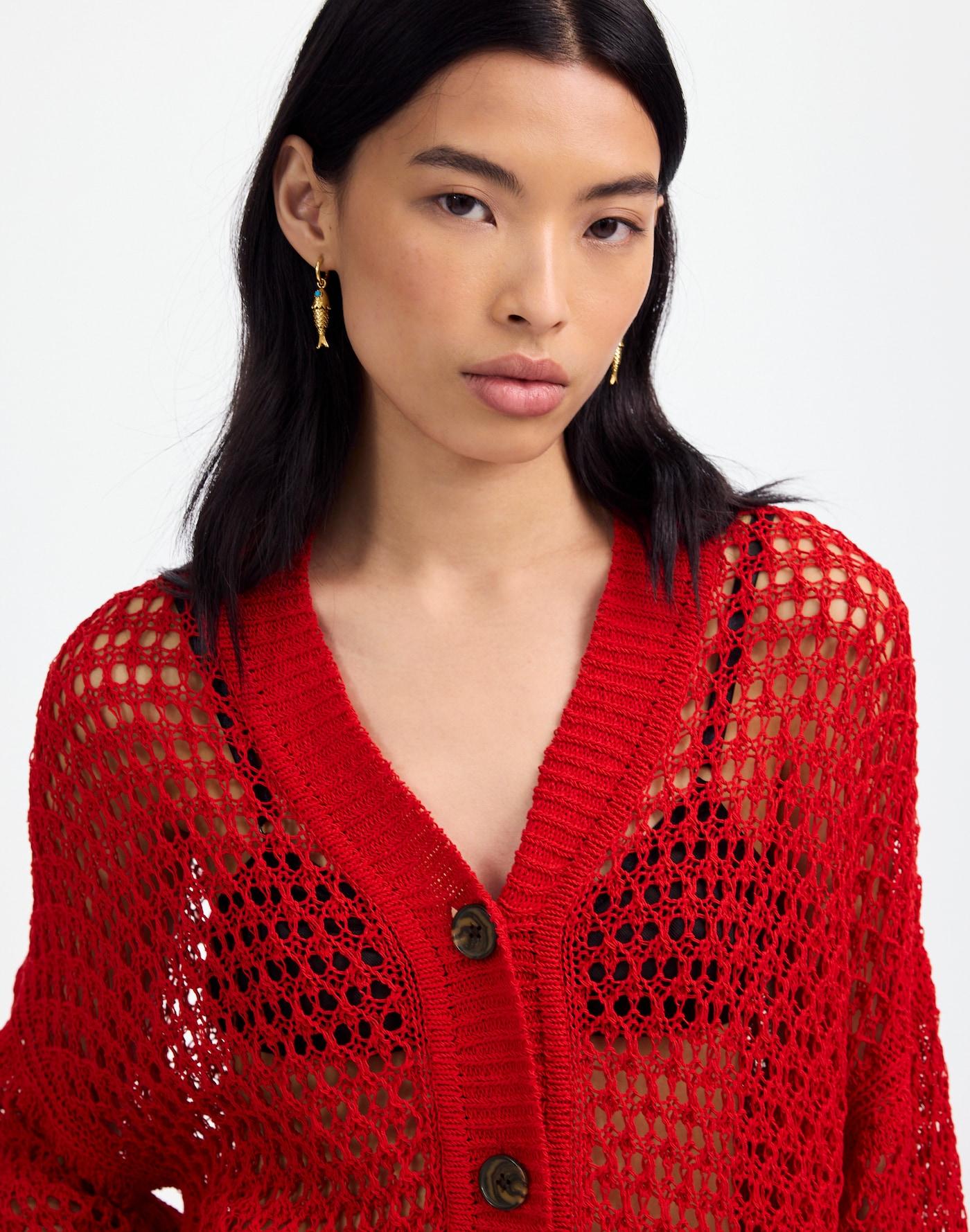 Open-Stitch V-Neck Cardigan Product Image