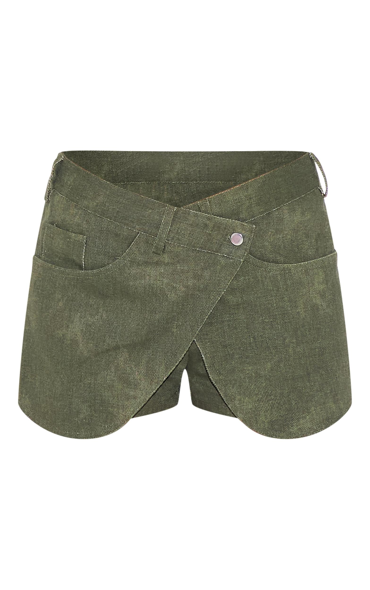 Khaki Twill Washed Crossover Mini Skirt Product Image