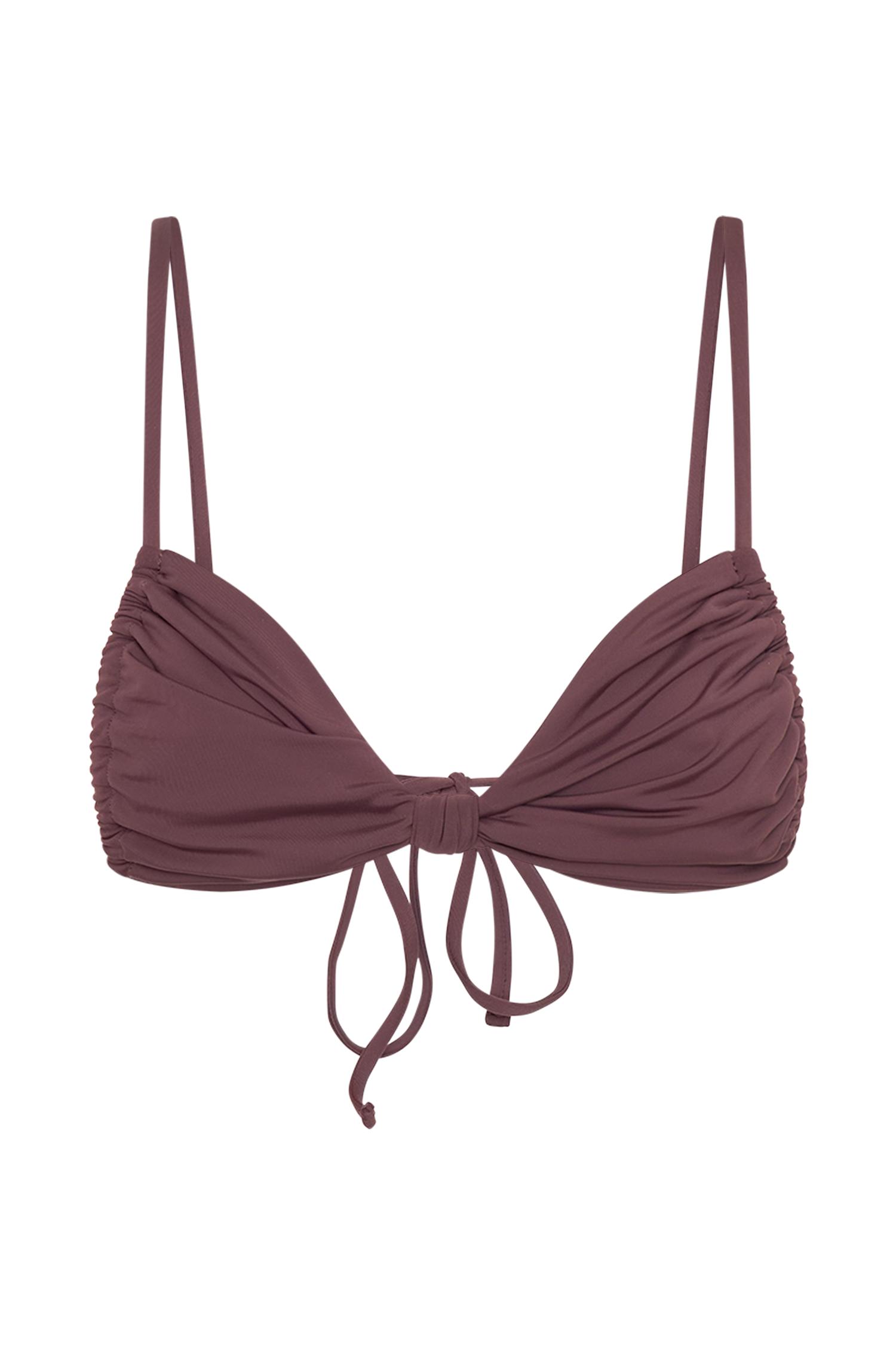 Andie Ruched String Side Bikini Brief - Chocolate Product Image