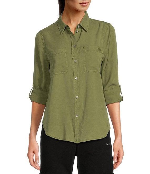 DKNY by Donna Karan Jeans Garment Dye Roll-Tab Sleeve Button Front Shirt Product Image