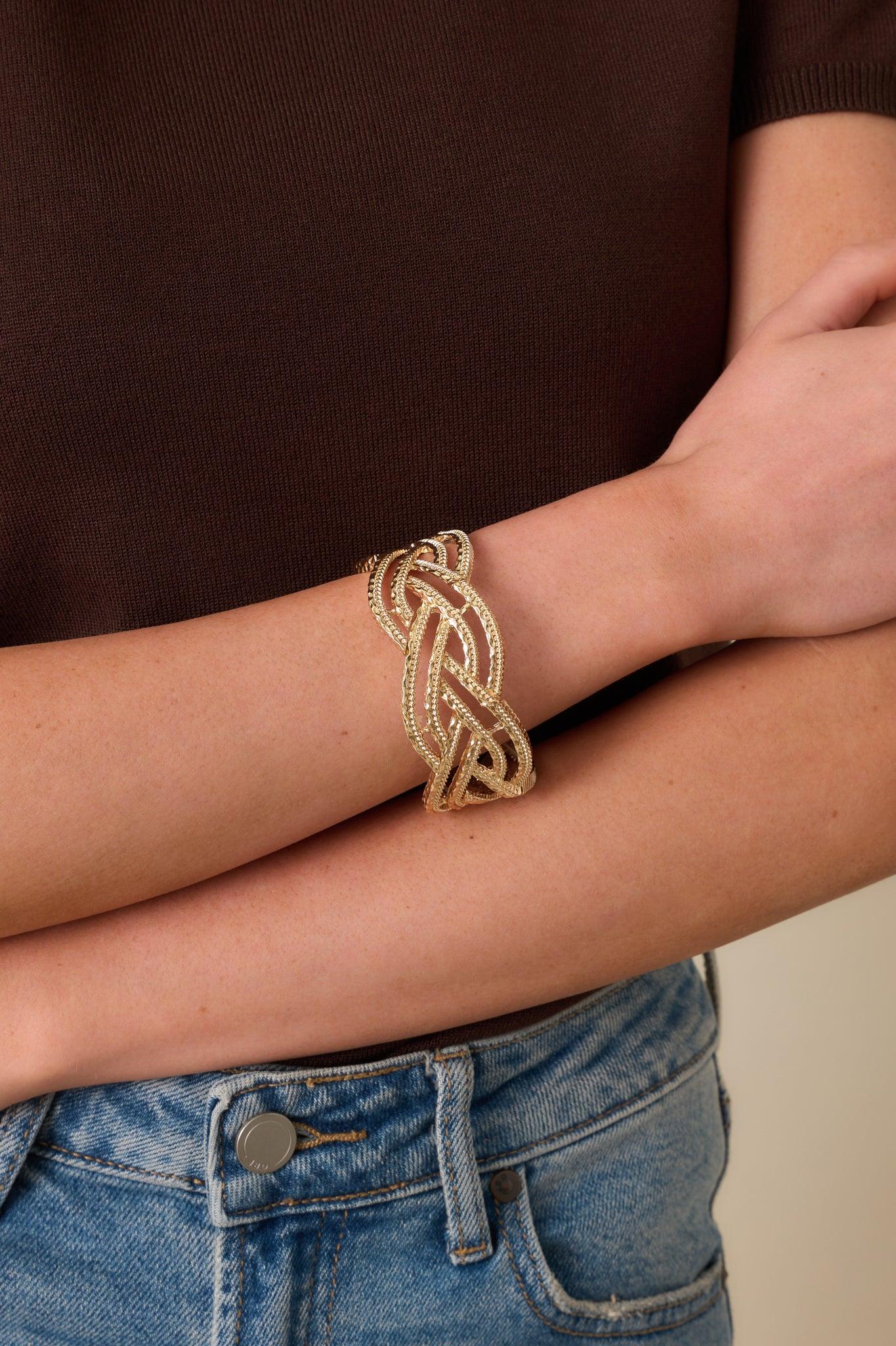 Feeling Just Right Gold Textured Braided Bracelet Product Image