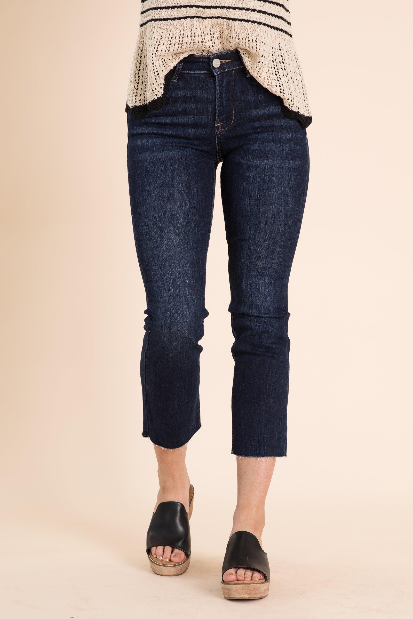 Risen Mid Rise Raw Hem Straight Leg Jeans Product Image