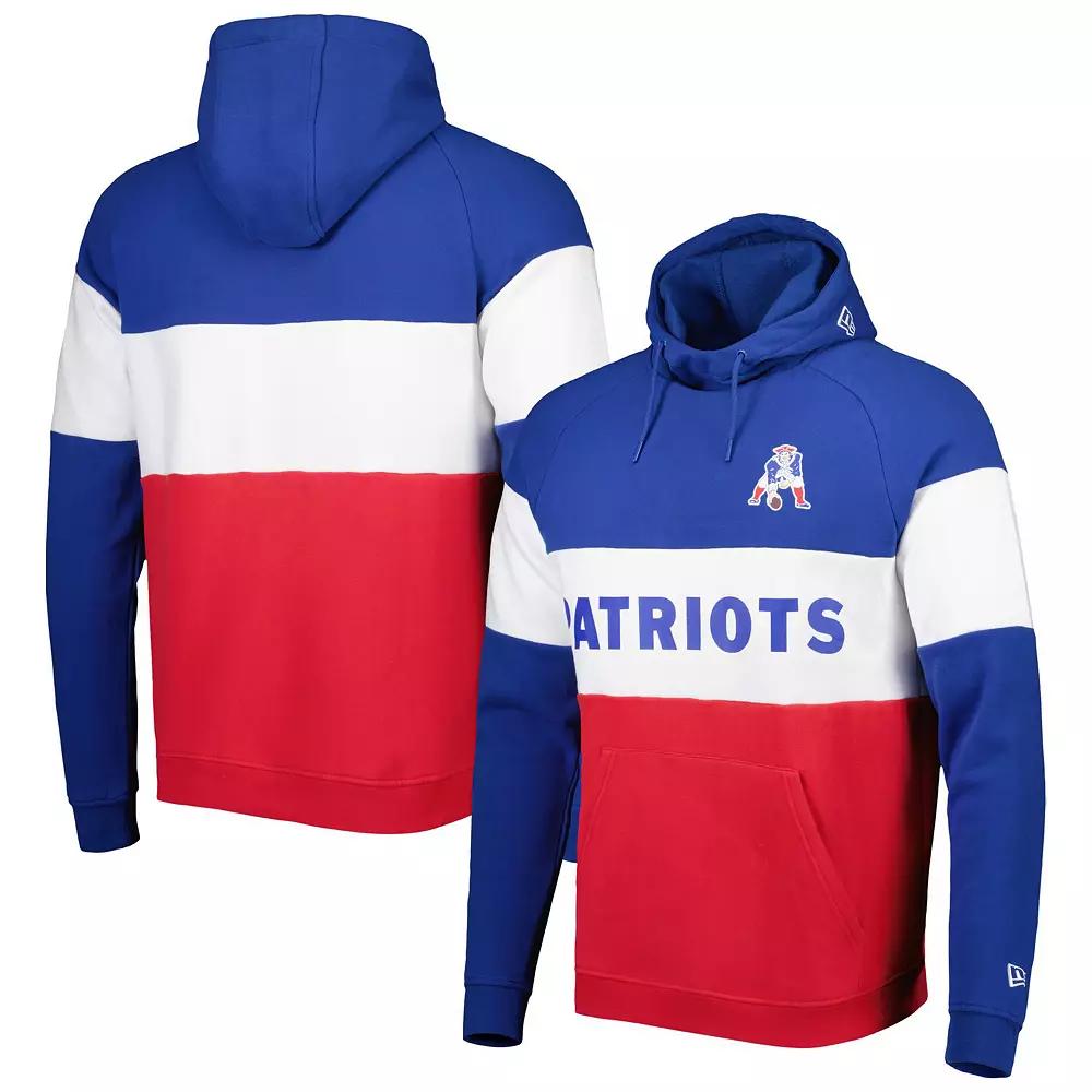 Men's New Era Red/Royal New England Patriots Colorblock Throwback Pullover Hoodie,  Product Image