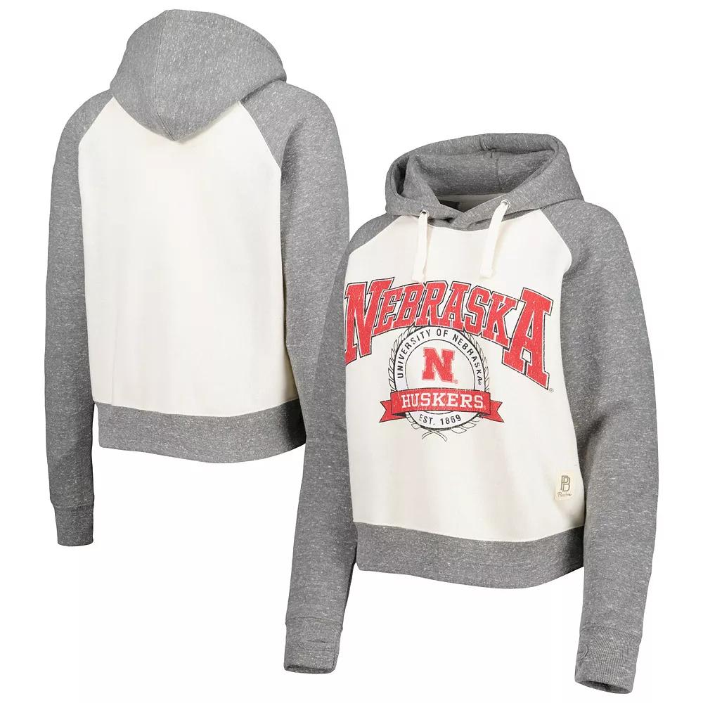 Women's Pressbox Cream/Heather Gray Nebraska Huskers Cody Tri-Bend Raglan Pullover Hoodie, Size: 2XL, White Product Image