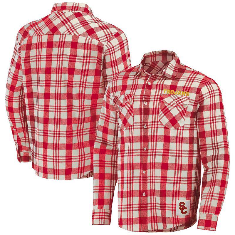 Men's Darius Rucker Collection by Fanatics Scarlet/Natural Ohio State Buckeyes Plaid Flannel Long Sleeve Button-Up Shirt, Size: Small, Red Product Image