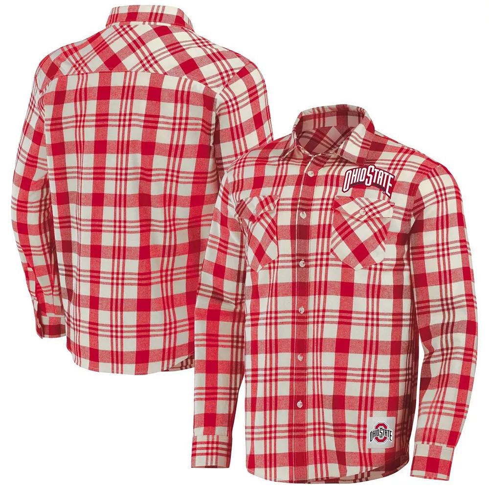 Men's Darius Rucker Collection by Fanatics Scarlet/Natural Ohio State Buckeyes Plaid Flannel Long Sleeve Button-Up Shirt, Size: Small, Red Product Image