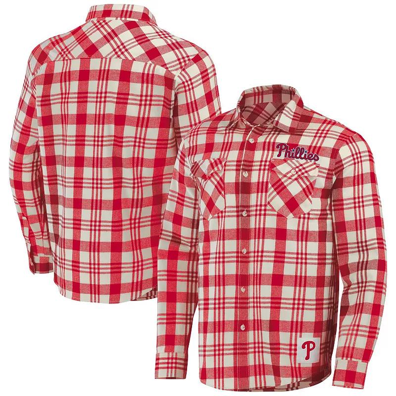 Men's Darius Rucker Collection by Fanatics Scarlet/Natural Ohio State Buckeyes Plaid Flannel Long Sleeve Button-Up Shirt, Size: Small, Red Product Image