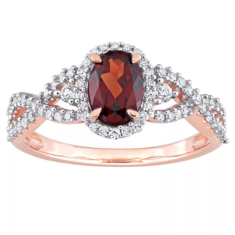 Stella Grace 10k Rose Gold Garnet, White Sapphire & 1/3 Carat T.W. Diamond Halo Twist Ring, Women's,  Product Image