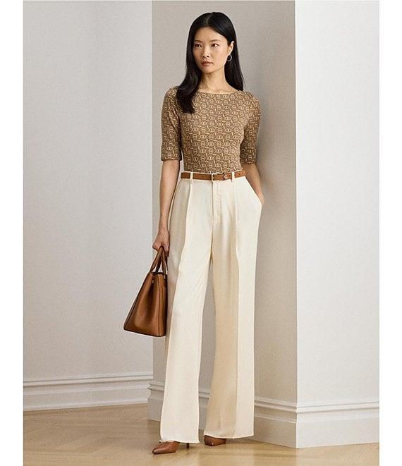 Lauren Ralph Lauren Knit Geo Print Stretch Cotton Boat Neck Elbow Sleeve Tee Product Image