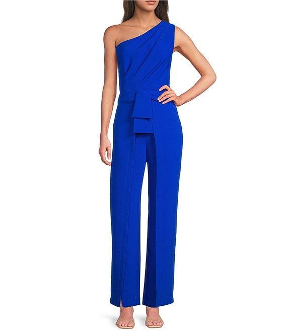 Alex Marie Petite Size Aliza One Shoulder Wide Leg Crepe Jumpsuit Product Image