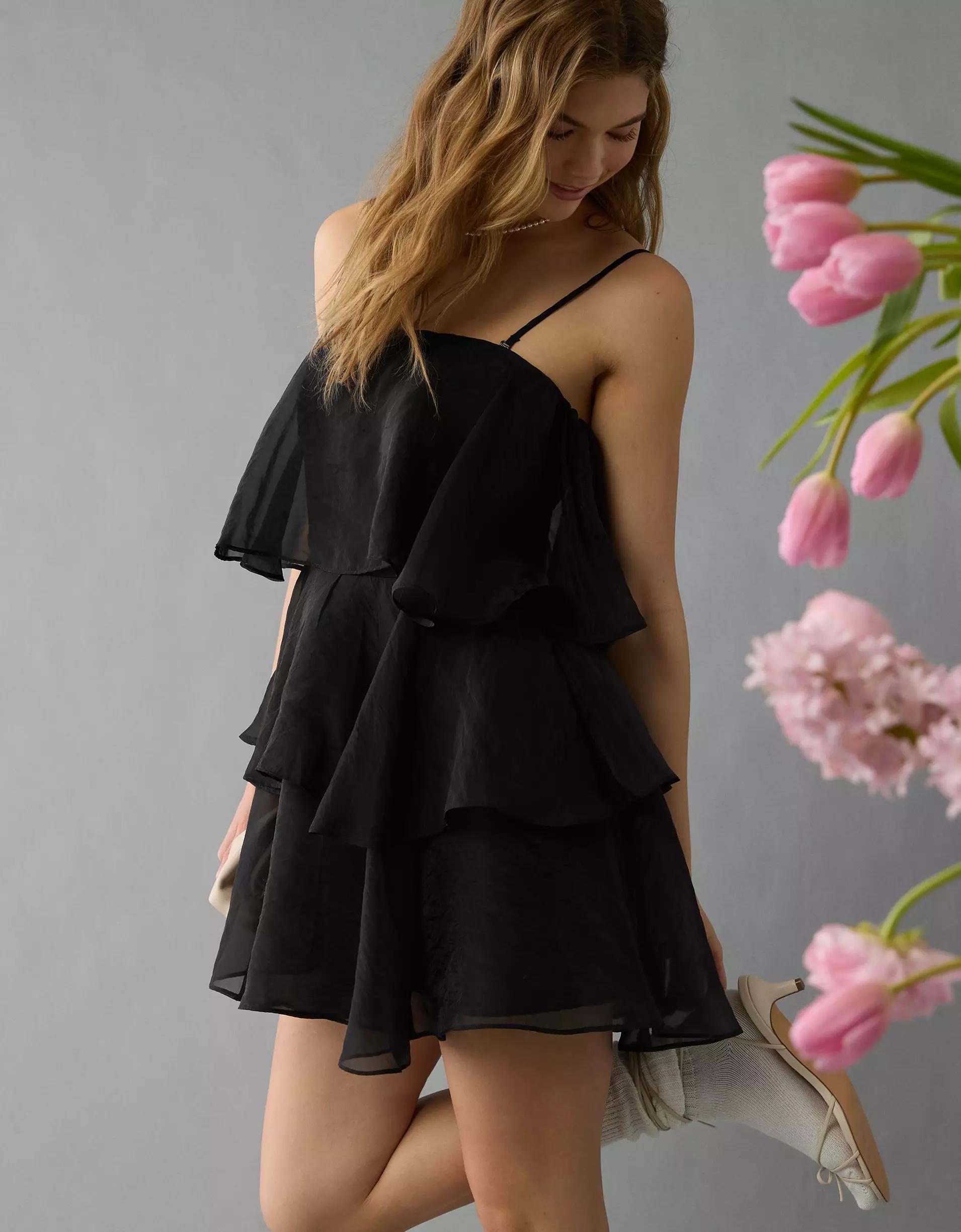 AE Strapless Ruffle Tiered Mini Dress Product Image
