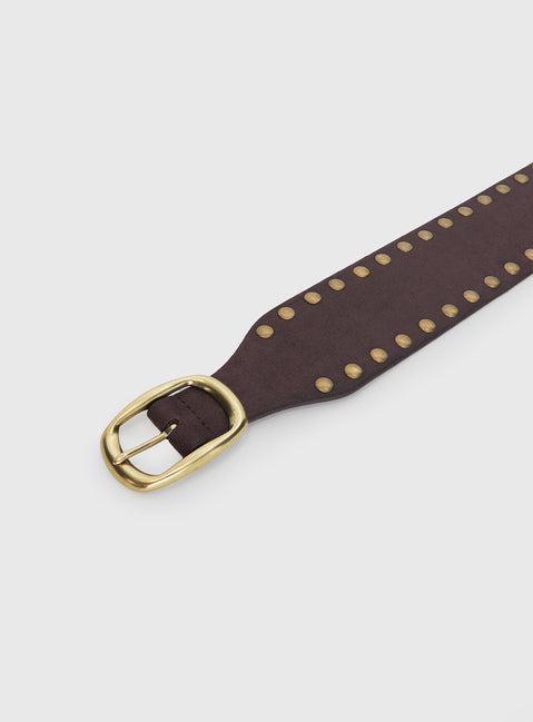 Spheres Stud Belt Dark Brown Product Image
