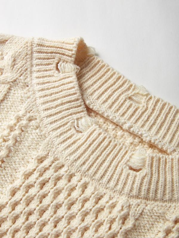 Cozy Cutout V Neck Baggy Sweater Product Image