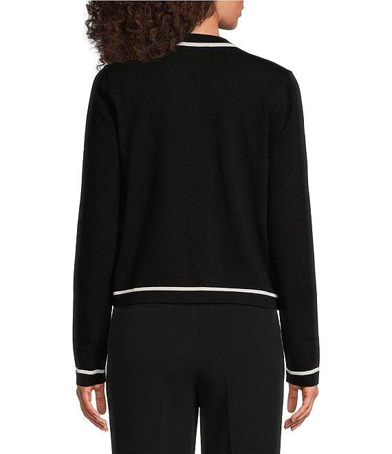 KARL LAGERFELD PARIS Knit Crew Neck Long Sleeve Embellished Button-Front Cardigan Product Image