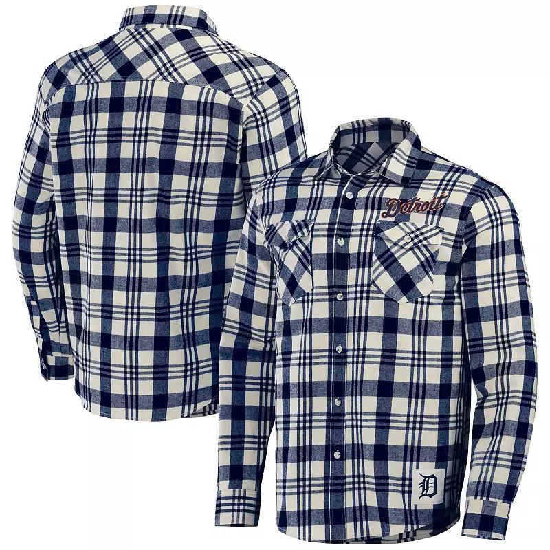 Men's Darius Rucker Collection by Fanatics Navy Detroit Tigers Plaid Flannel Button-Up Shirt, Size: Small, Blue Product Image