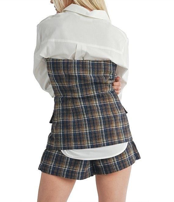 Sage The Label Old Money Plaid Print Strapless Neck Sleeveless Button Front Bustier Top Product Image