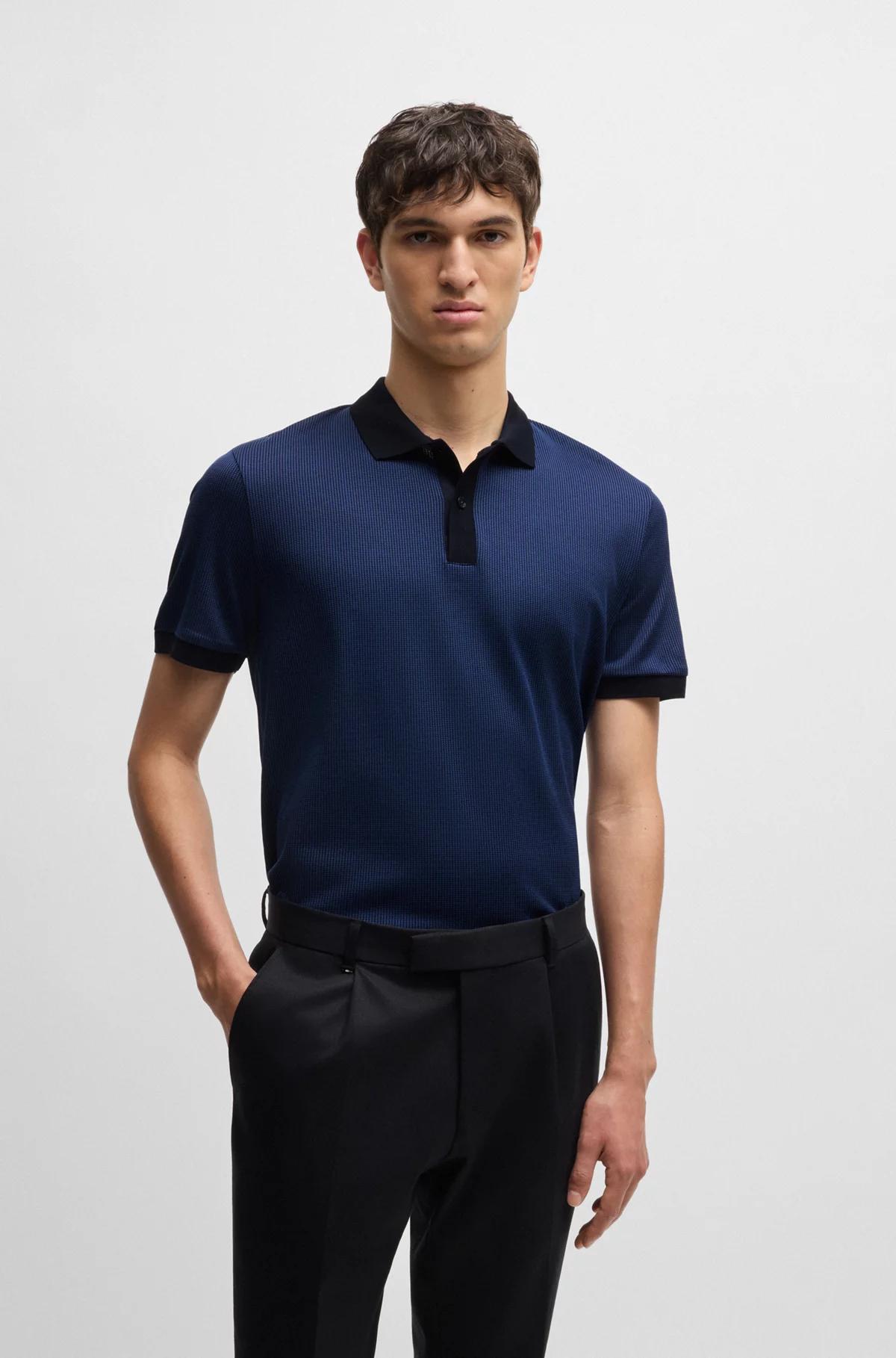BOSS Structured-Cotton Polo Shirt With Solid Trims Product Image