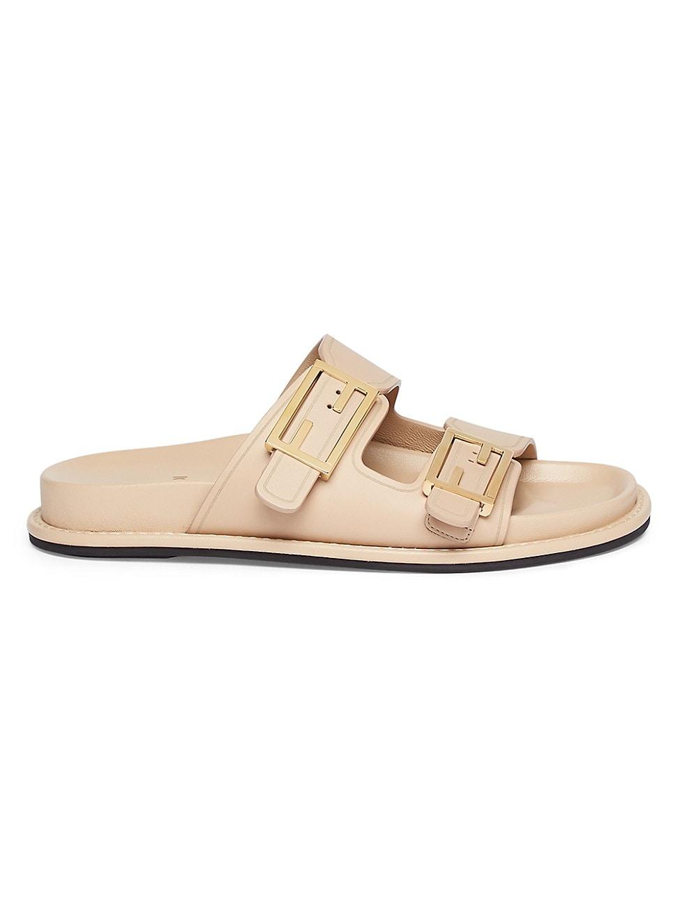 F Buckle Leather Slide Sandals Product Image