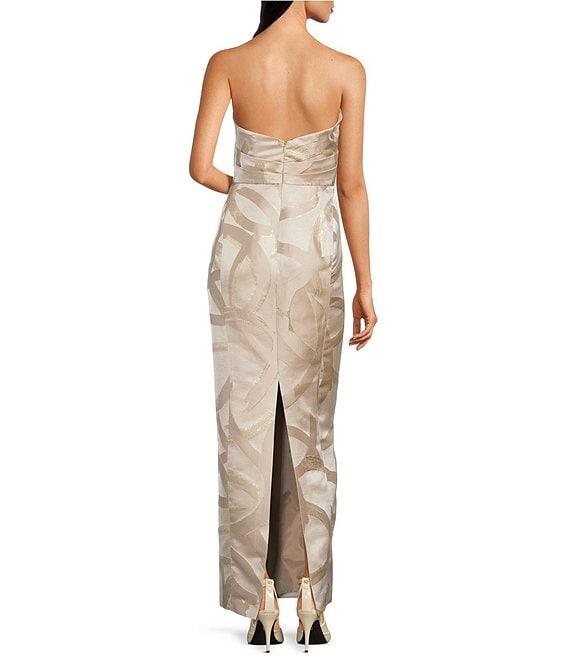 Donna Karan Jacquard Sweetheart Neck Sleeveless Metallic Column Gown Product Image