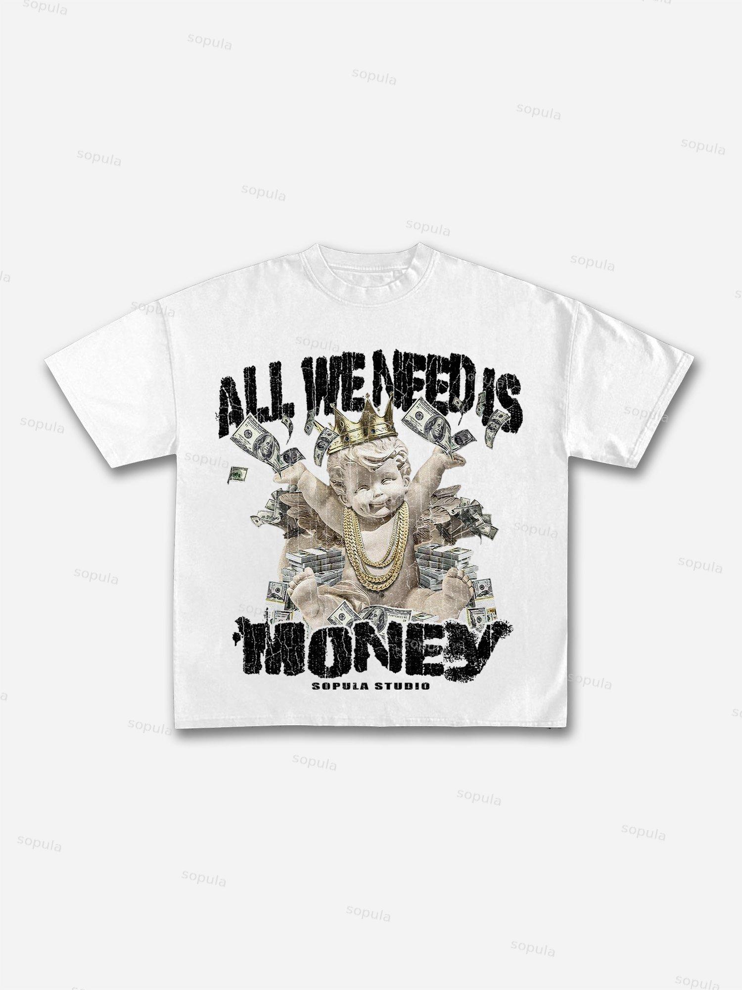 Money Angel Graphic Print Cotton T-shirt Product Image
