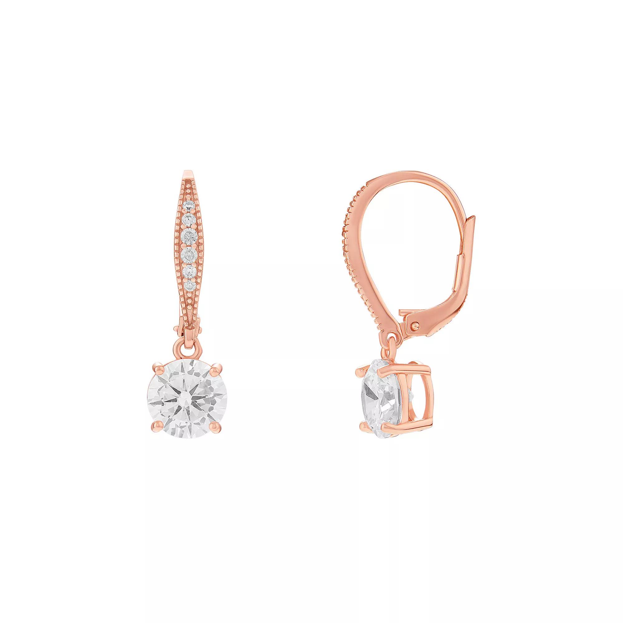 PRIMROSE Sterling Silver Cubic Zirconia Leverback Earrings, Women's, Pink Over Sterling Product Image