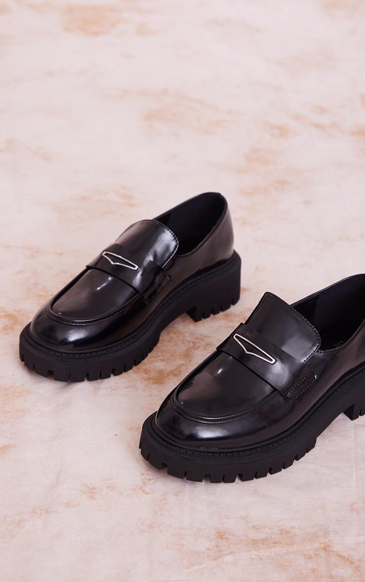 Black Wide Fit Patent Metal Trim Chunky Loafers Product Image