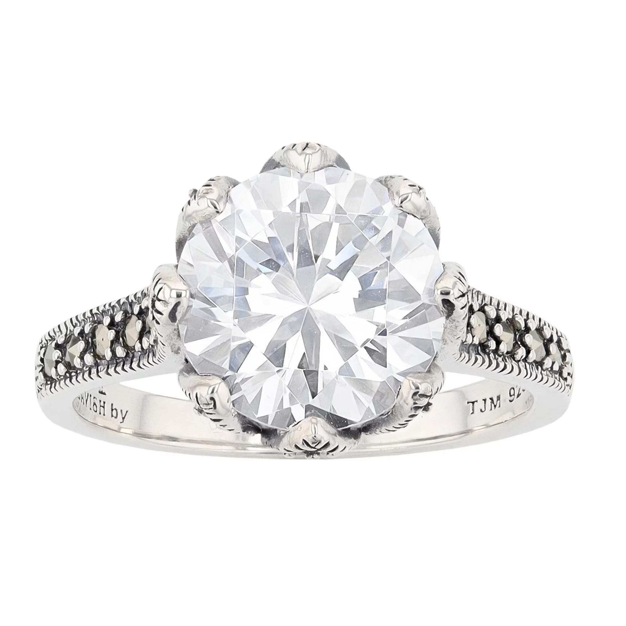 Lavish by TJM Sterling Silver White Cubic Zirconia & Marcasite Dome Ring, Women's, Size: 6 Product Image