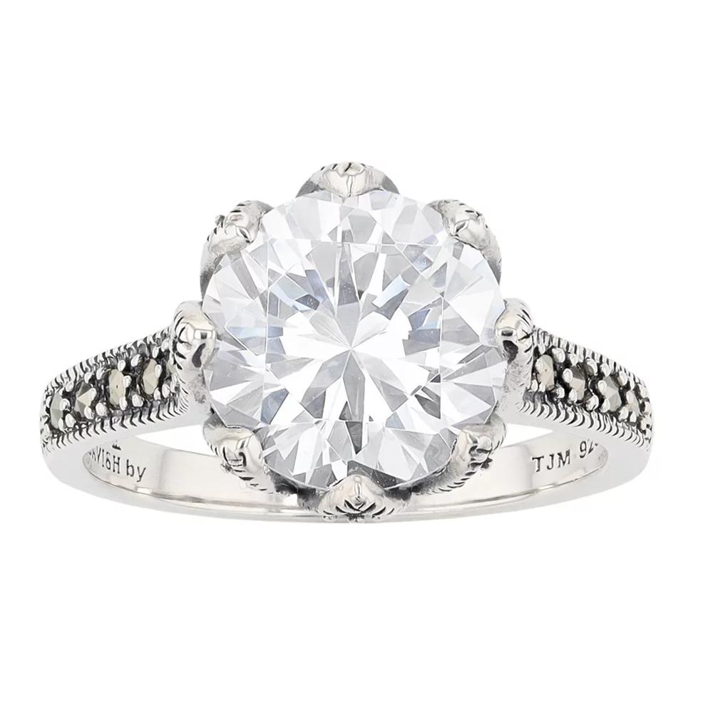 Lavish by TJM Sterling Silver White Cubic Zirconia & Marcasite Dome Ring, Women's, Size: 6 Product Image