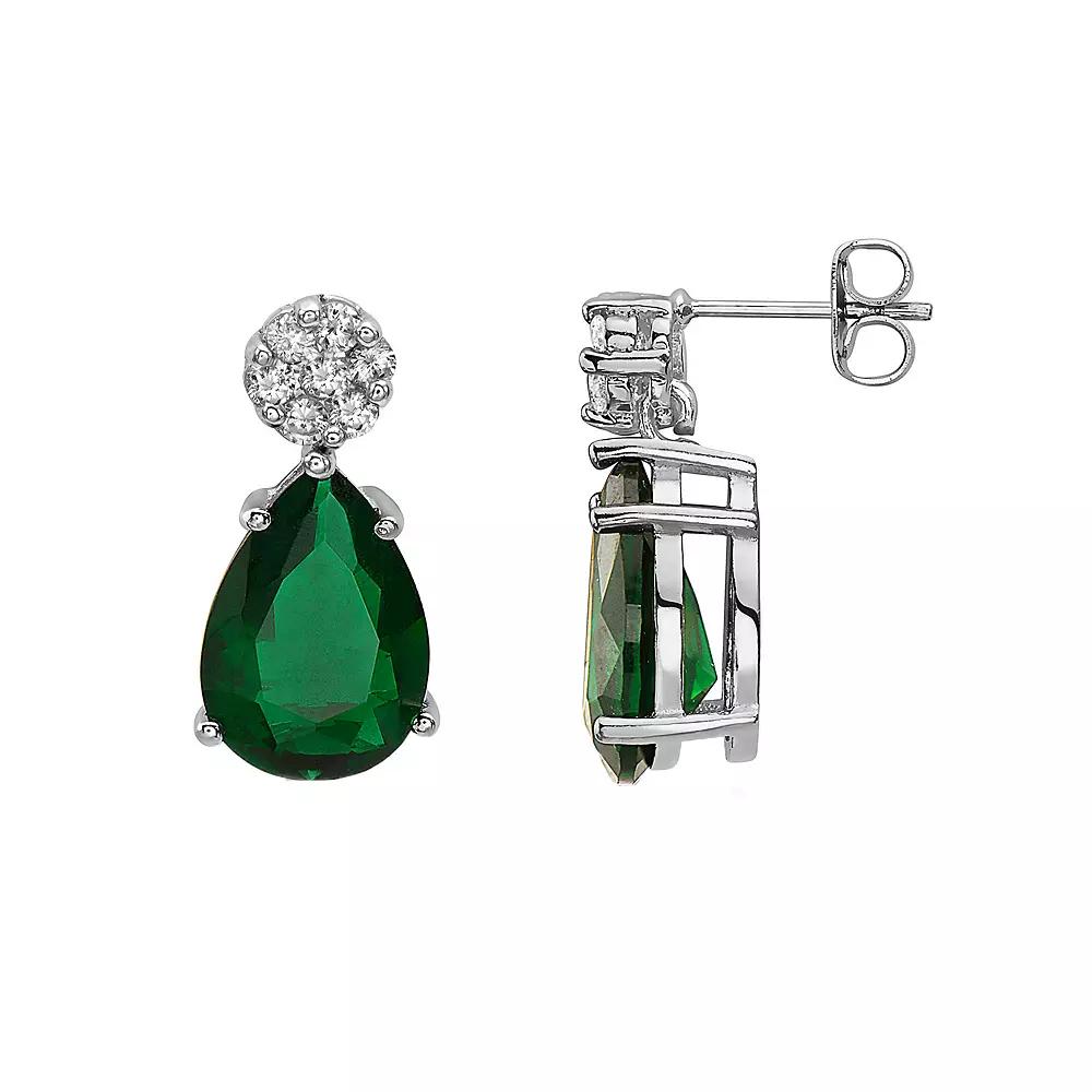 Sterling Silver Green Cubic Zirconia Drop Earrings, Women's Product Image